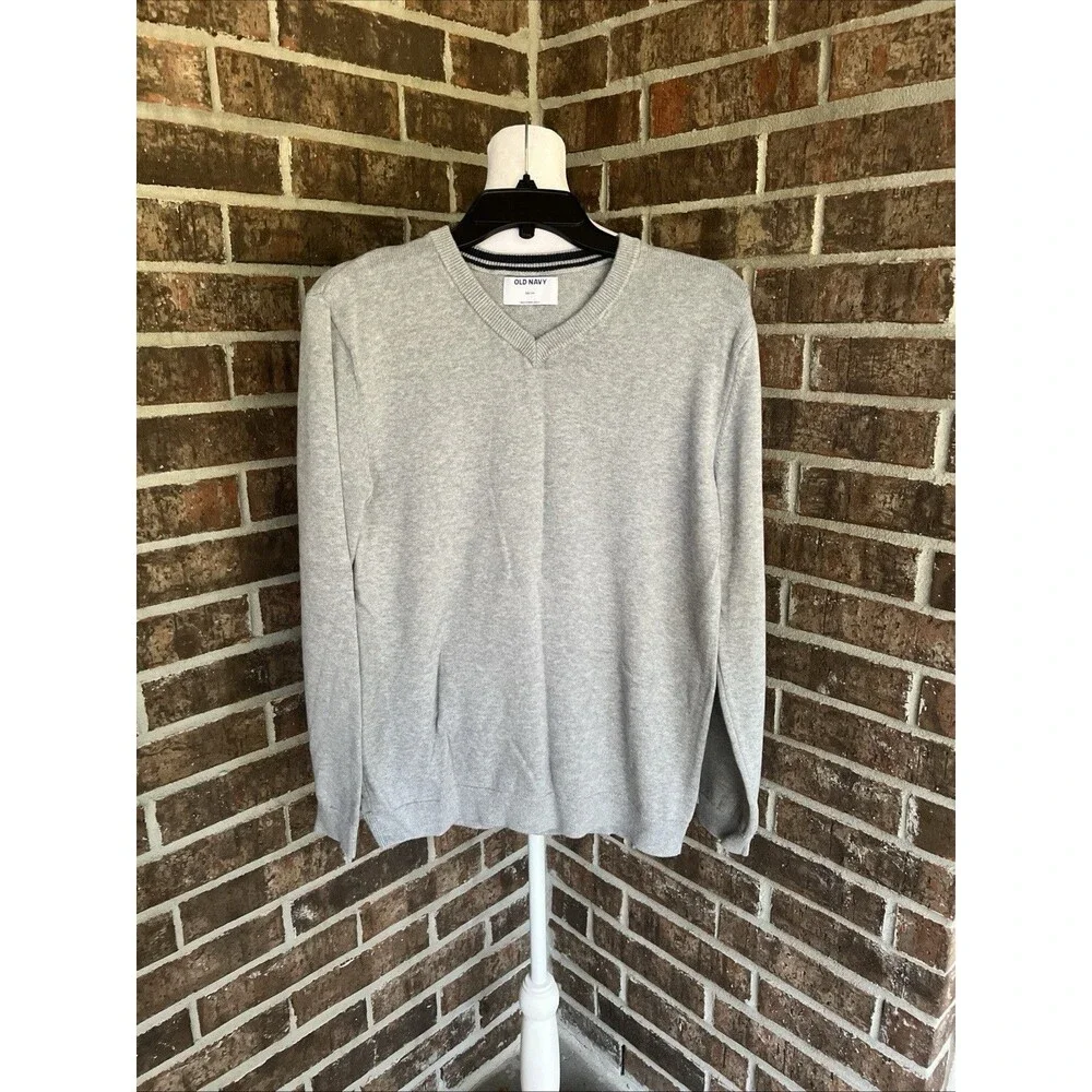 Old Navy Preppy Sweater Gray V-Neck Knit Long Sleeve Pullover Boy’s Size XXL-14